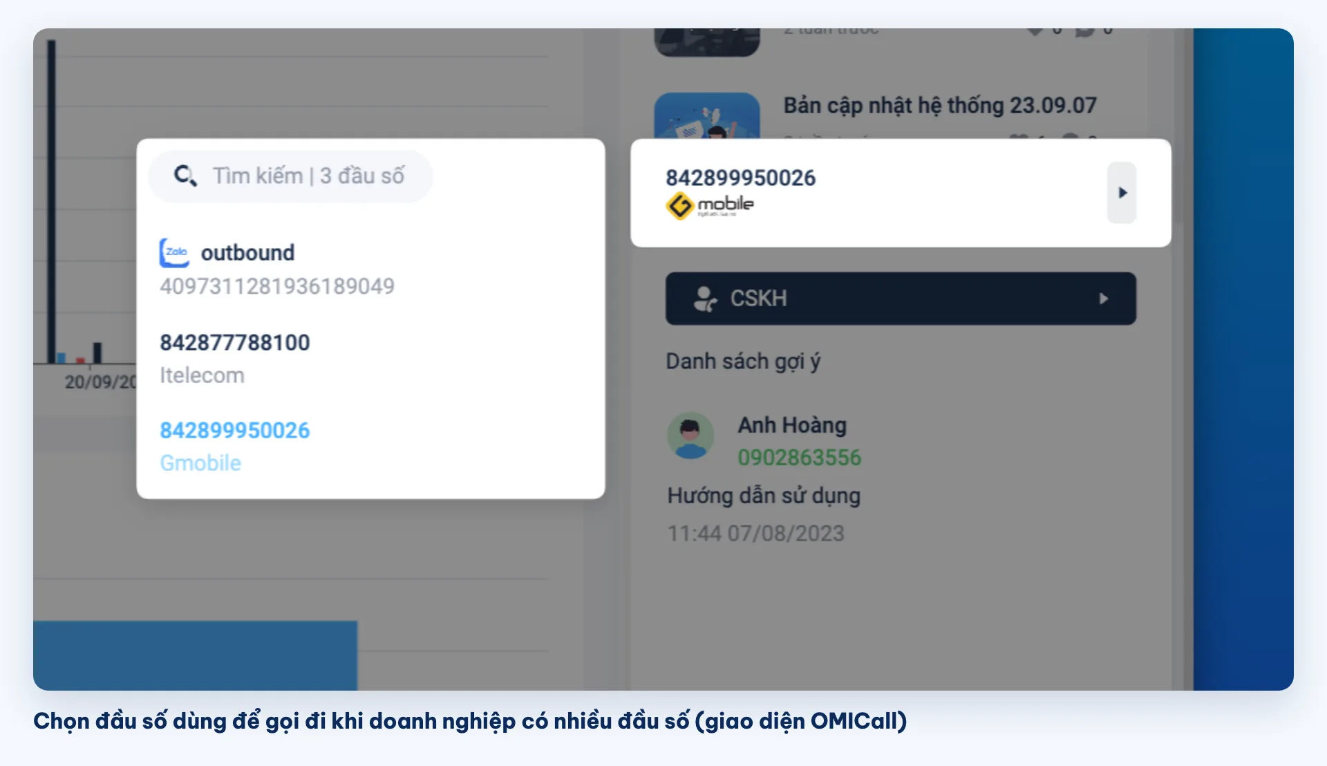 Chọn đầu số 028 làm số gọi đi trên màn hình quay số tổng đài